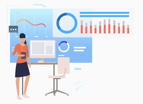Entrepreneur analyzing business data diagrams