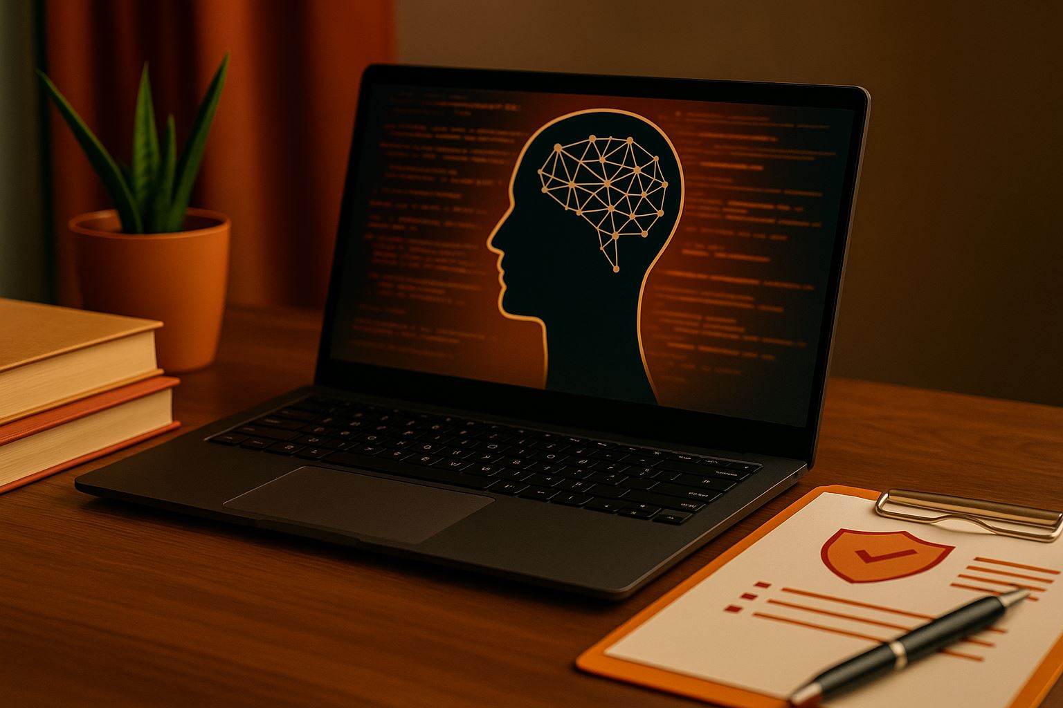 Ilustrasi profesional ultra-realistis bertema mitigasi bias algoritmik dalam rekrutmen, menampilkan elemen digital yang mewakili kecerdasan buatan dan kepatuhan etis dalam proses seleksi karyawan.