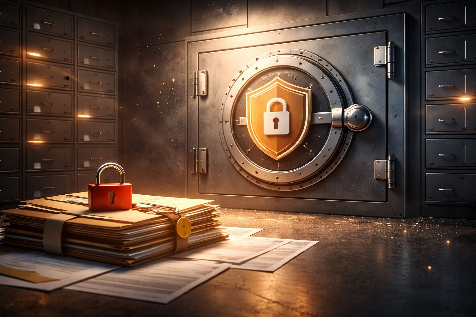 Ilustrasi tata kelola keamanan HRIS yang menekankan perlindungan data SDM dan pencegahan kebocoran informasi organisasi.