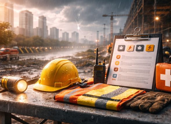 Protokol keselamatan kerja cuaca ekstrem di area proyek Jabodetabek sebagai bagian dari kesiapsiagaan operasional Nataru.