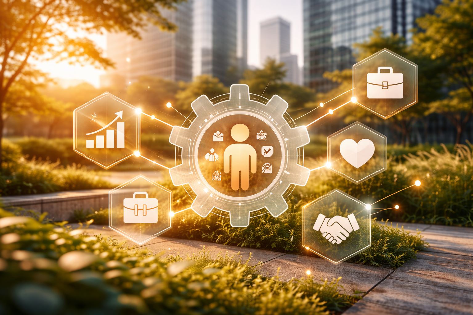 Ilustrasi pengungkapan human capital ESG yang merepresentasikan keterkaitan kinerja SDM, keberlanjutan, dan tata kelola perusahaan.