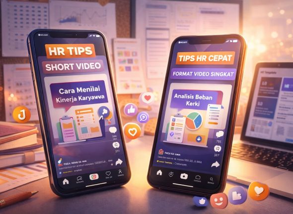 Format edukasi singkat HR untuk konten viral 2026 di TikTok/IG, menampilkan pola engagement dan ringkasan tips HR faktual tanpa narasi panjang.